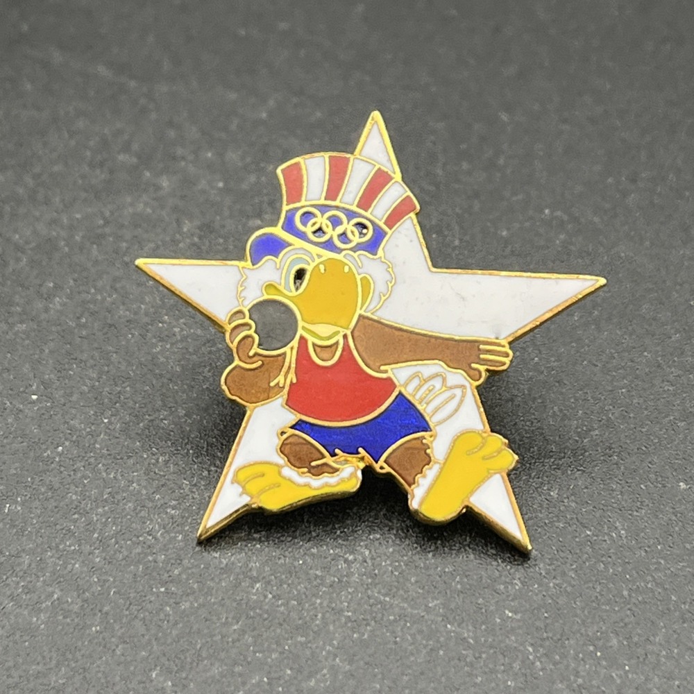 1984 Los Angeles Olympics Sam The Eagle Shot Put Event Star Lapel Hat Pin